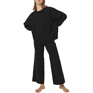 Women's Knit Sweater Set Casual Lounge Workout Wide Leg Pants Small